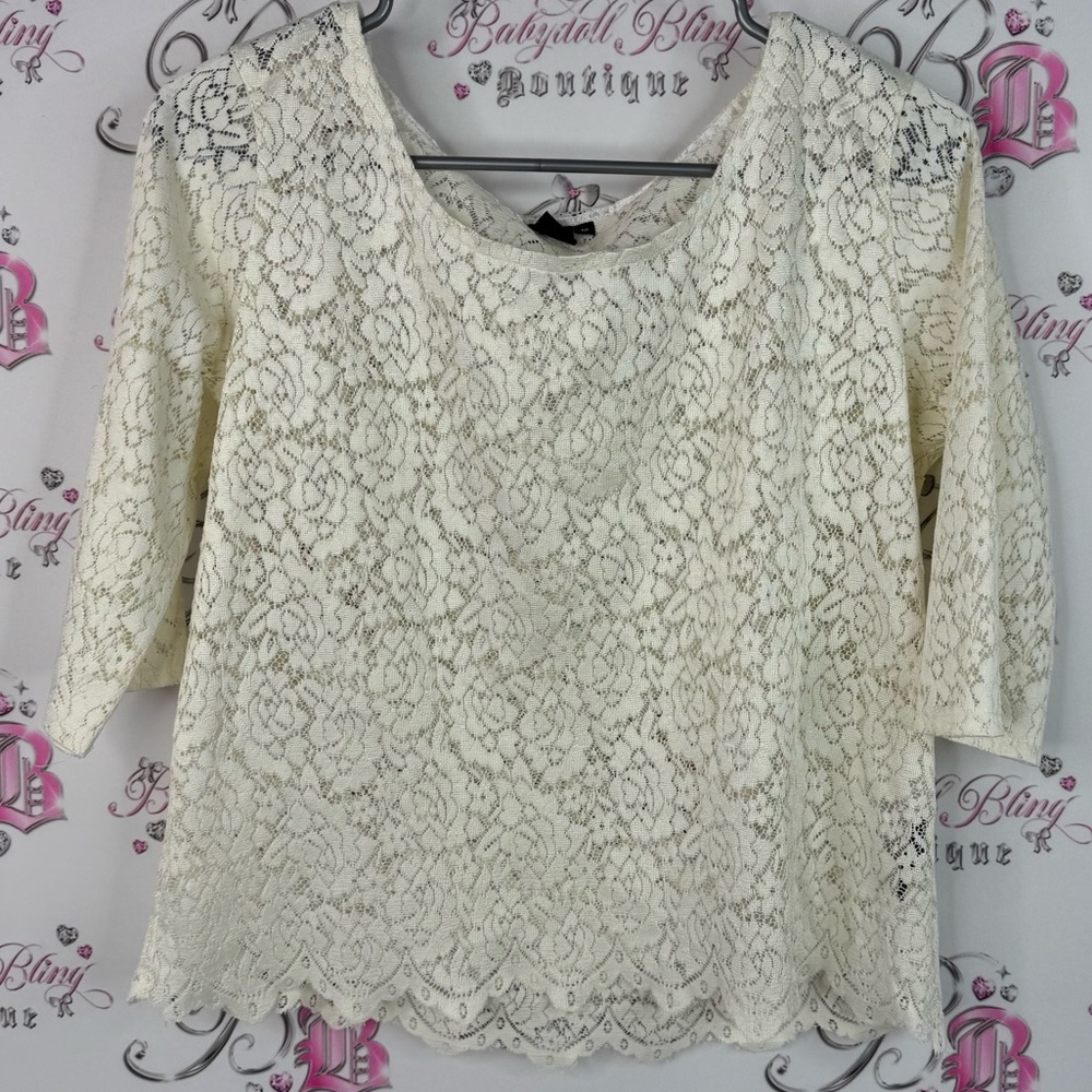 Twik long sleeve Lacie floral flowers white light Cream Lace Blouse